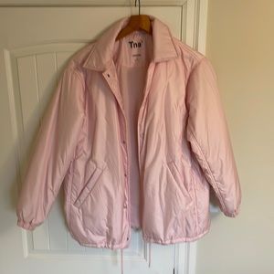 Aritzia Tna Oversized Pink Coaches jacket.